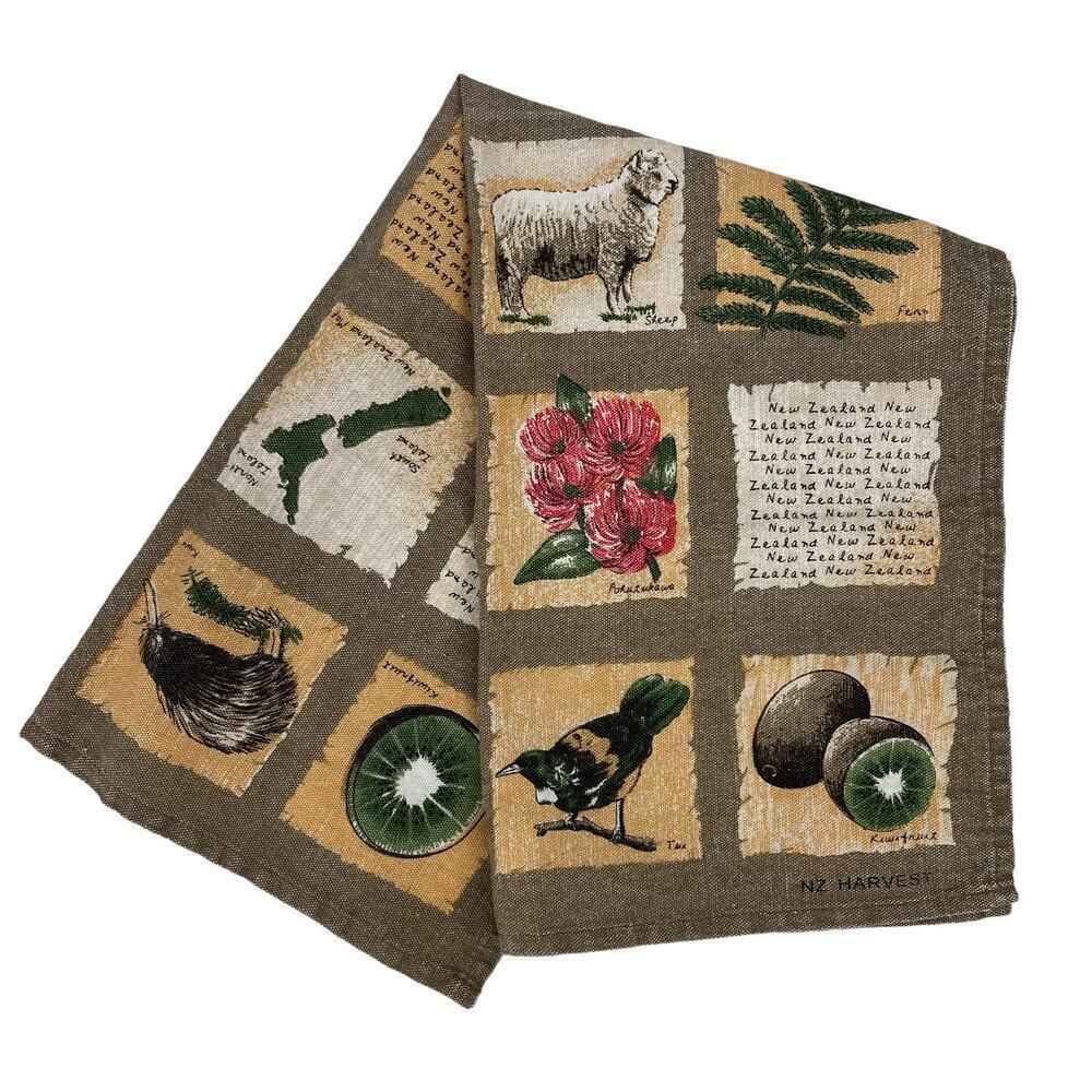Vintage Tea Towel Linen‎ Harvest Derek of New Zealand Floral Fruit